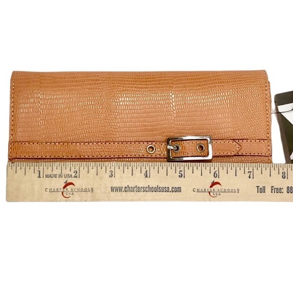 MAXX NY WOMEN'S LARGE FLAP WALLET ORANGE EMBOSSED GENUINE LEATHER (NWT) - Picture 4 of 11